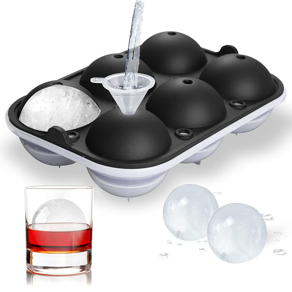 Ice Ball Maker, Reusable Ice Cube Mold, Easy Release Silicone Round Ice  Sphere Tray with Lids & Funnel for Whiskey, Cocktails & Bourbon 